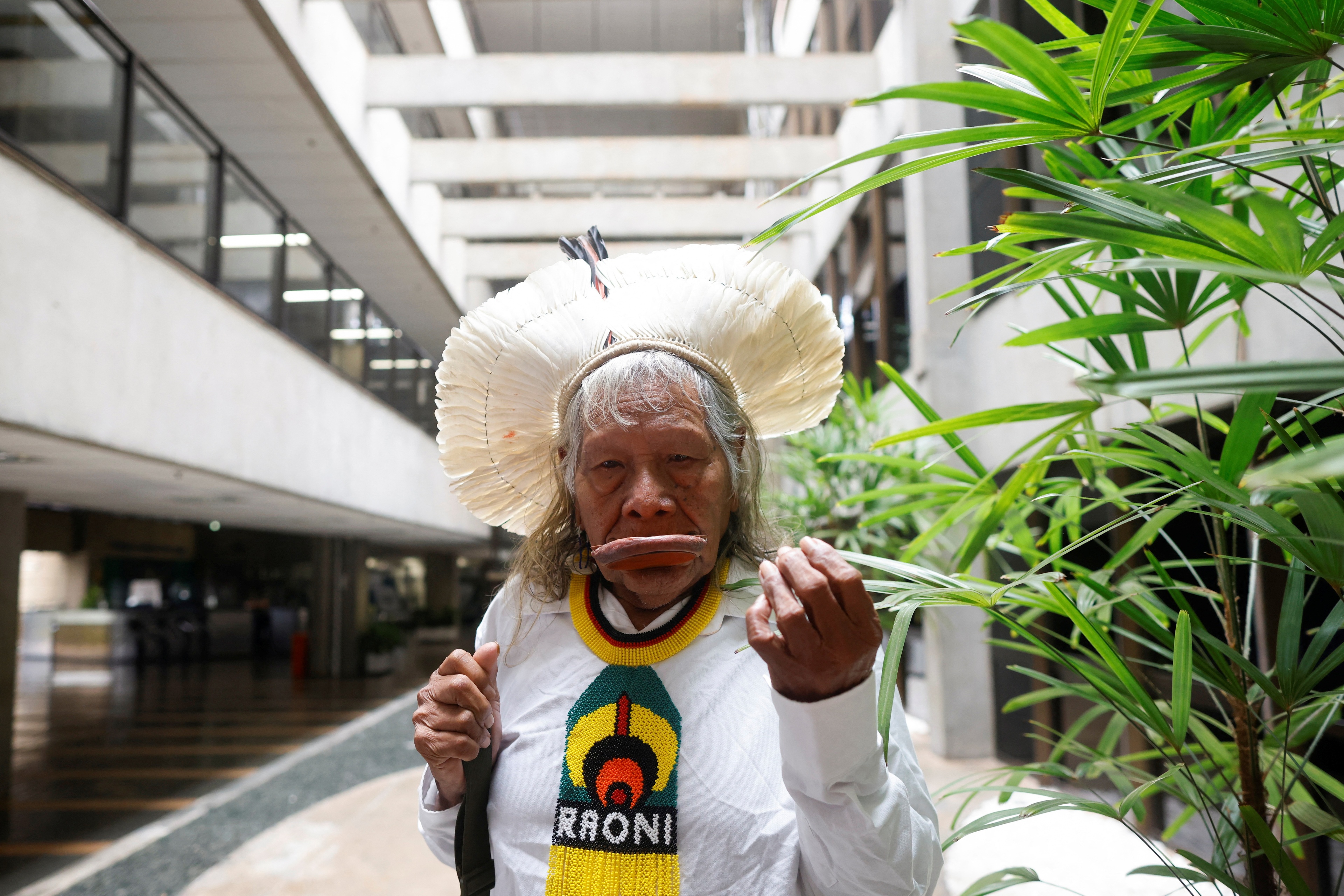 Brazil's indigenous chief Raoni Metuktire attends an interview with Reuters in Brasilia, Brazil, January 24, 2024. REUTERS/Adriano Machado