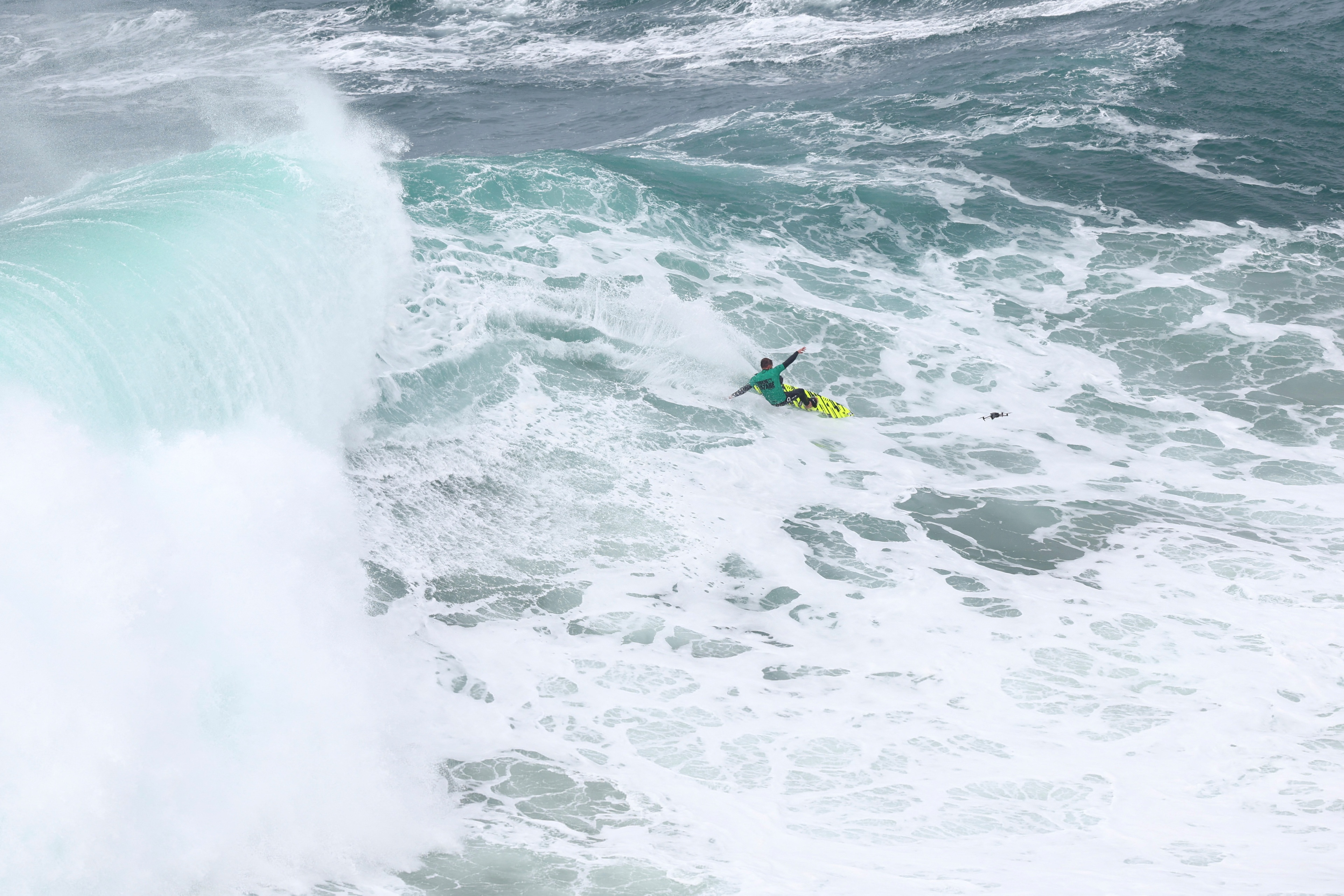 German big wave surfer Sebastian Steudtner rides a wave in Praia do Norte, Nazare, Portugal. January 22, 2024. REUTERS/Pedro Nunes