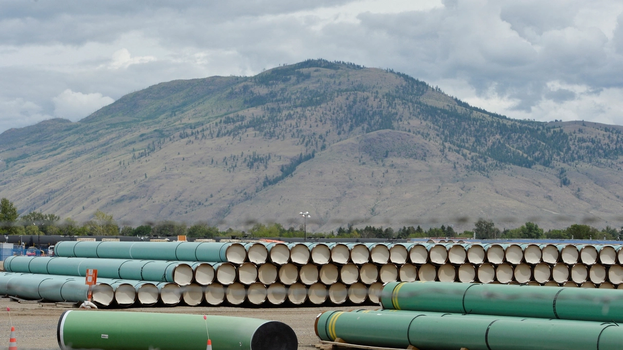 FILE PHOTO: A pipe yard servicing government-owned oil pipeline operator Trans Mountain is seen in Kamloops, British Columbia, Canada June 7, 2021. REUTERS/Jennifer Gauthier/File Photo