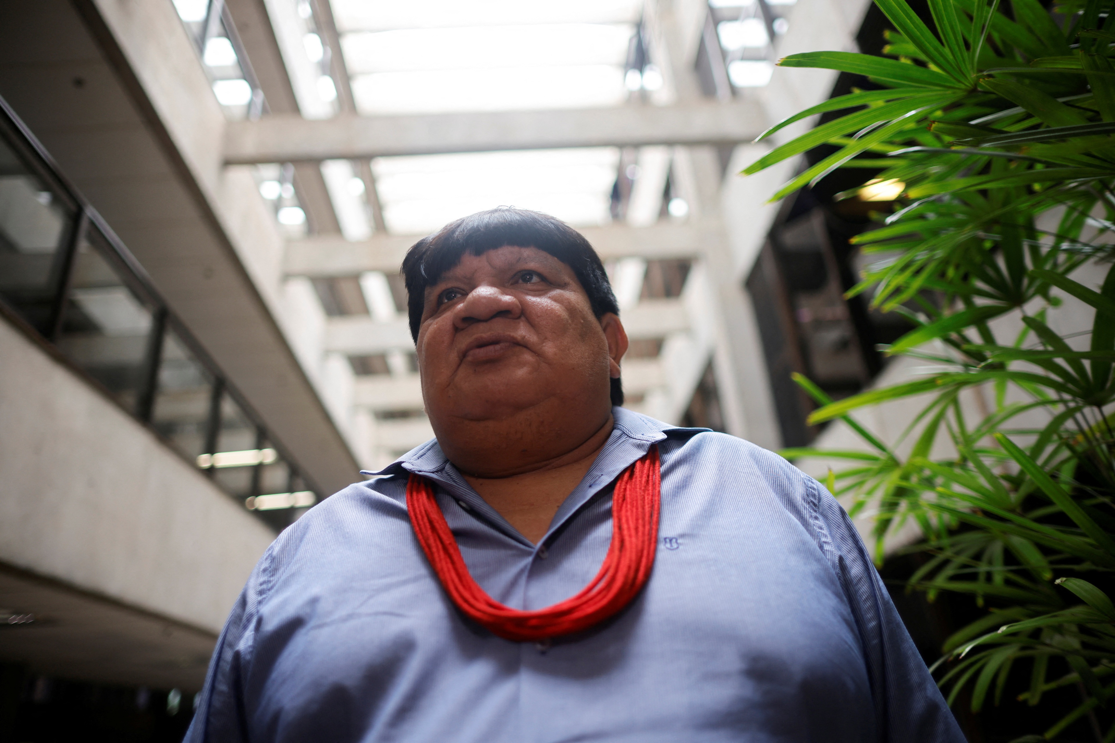 Brazil's indigenous Chief Almir Narayamoga Surui attends an interview with Reuters in Brasilia, Brazil January 24, 2024. REUTERS/Adriano Machado