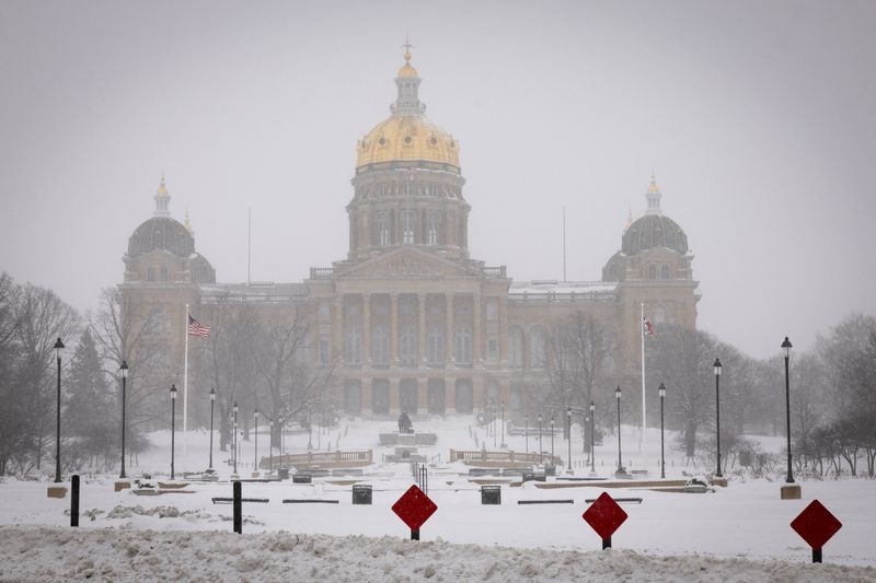A view of Iowa state capitol after a blizzard left several inches of snow, in downtown Des Moines, Iowa, U.S., January 13, 2024. REUTERS/Marco Bello